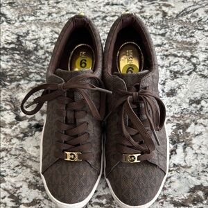 Michael Kors Brown Suede Sneakers with Gold Accents
